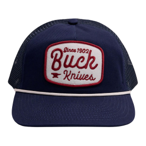 Buck Knives Men's Rounded Felt Patch 5-Panel Mesh Snapback Hat Navy One Size Fits Most