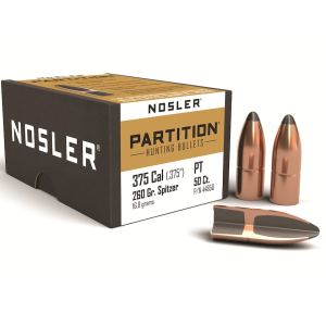 Nosler Partition 375 Caliber (375 Diameter) Bullets 260 Grain Spitzer with Cannelure Box of 50