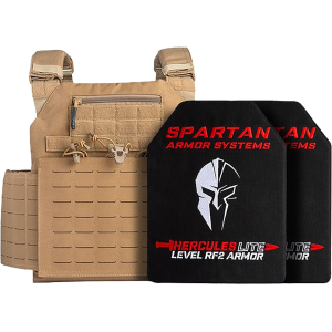 Spartan Armor Achilles Plate Carrier with Hercules LITE Level RF2/III+ Lightweight Ballistic Plates Coyote Brown