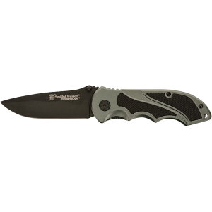 Smith & Wesson Extreme Ops Pocket Knife 3.5" Drop Point Stainless Steel Black Blade Aluminum Handle Gray