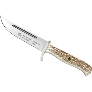 PUMA SGB Trail Guide Fixed Blade Knife 4.7" Drop Point DIN 1.4116 Satin Blade Commando Stag Handle White