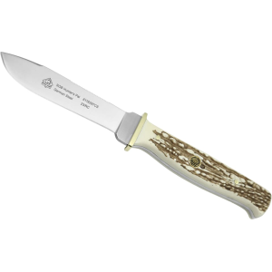 PUMA SGB Hunter's Pal Fixed Blade Knife 4" Drop Point DIN 1.4116 Satin Blade Commando Stag Handle White