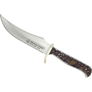 PUMA SGB Skinner Fixed Blade Knife 5.2" Trailing Point DIN 1.4116 Satin Blade Commando Stag Handle White