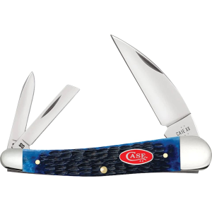 Case Seahorse Whittler Pocket Knife 2.33" Coping, Pen, Wharncliffe Tru-Sharp Polished Blade Jigged Bone Handle Blue