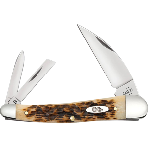 Case Seahorse Whittler Pocket Knife 2.33" Coping, Pen, Wharncliffe Carbon Polished Blade Peach Seed Jigged Bone Handle Amber