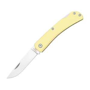Bear & Son Farmhand Pocket Knife 3.62" Drop Point Stainless Steel Satin Blade Delrin Handle Yellow