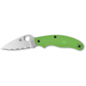 Spyderco UK Penknife Salt Pocket Knife 3" Fully Serrated Leaf LC 200 N Satin Blade Fiberglass Reinforced Nylon (FRN) Handle Green
