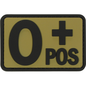 Voodoo Tactical Blood Type O+ Pos PVC Morale Patch Coyote