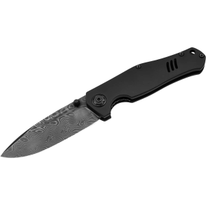 Boker Knives 1969 Z28- Damast Shadow Pocket Knife 3.15" Drop Point Damascus Black Blade Aluminum Handle Black
