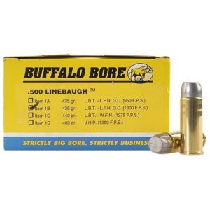 Buffalo Bore 500 Linebaugh Ammo 435 Grain Flat Nose High Velocity Box of 50