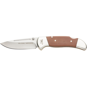 Browning Guide Series Folder Pocket Knife 3.375" Drop Point 14C28N Satin Blade Micarta Handle Brown