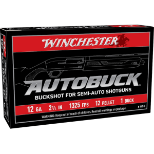 Winchester Autobuck 12 Gauge Ammo 2-3/4" #1 Buck Lead Shot 12 Pellets Box of 5