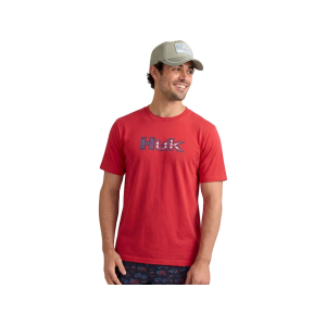 Huk Men's Americana Fill Short Sleeve Crew Neck T Shirt True Red 2XL