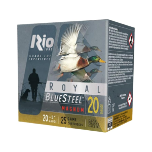 Rio Ammunition Royal BlueSteel High Velocity 20 Gauge Ammo 3" #4 Steel Shot 1 oz Case of 250 (10 Boxes of 25)