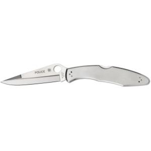 Spyderco Police Pocket Knife 4.125" Drop Point VG-10 Stainless Steel Blade Stainless Steel Handle