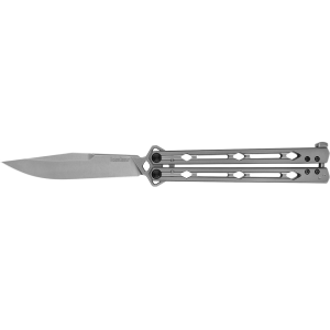 Kershaw Lucha Butterfly Knife 4.6" Clip Point Sandvik 14C28N Stonewashed Blade Stainless Steel Handle Steel Stonewash