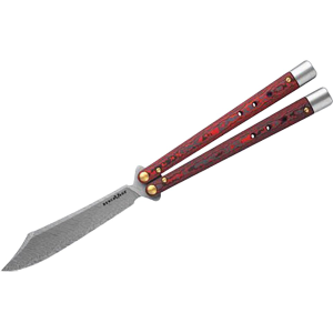 Benchmade Gold Class Necron Butterfly Knife 4.59" Clip Point Damasteel Damascus Blade Fat Carbon Handle Lava Flow Red - Benchmade