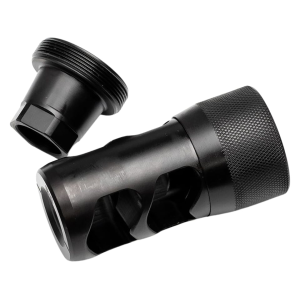 Area 419 Hellfire 2-Port Self Timing Muzzle Brake 30 Caliber with 1/2"-28 Universal Thread Adapter Stainless Steel Nitride