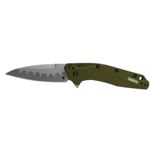 Kershaw Dividend Assisted Opening Pocket Knife 3" Drop Point N690 Stonewashed Blade Aluminum Handle Olive Drab