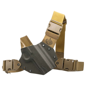 Gunfighters INC Kenai Chest Holster Left Hand Springfield XD-M 4.5" Kydex Gray and Coyote - Gunfighters Inc