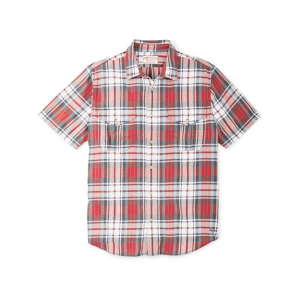 Filson Men's Lightweight Alaskan Guide Short Sleeve Shirt Red/Storm Blue Large - Filson