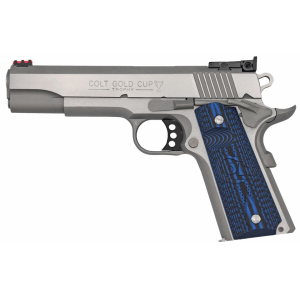 Colt Gold Cup 45 ACP Pistol 5" Barrel 8+1 Round Stainless Slide Blue Grip Stainless Frame