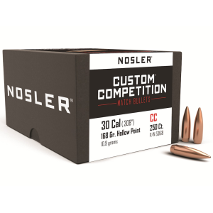 Nosler Custom Competition 30 Caliber (308 Diameter) Bullets 168 Grain Jacketed Hollow Point Box of 250