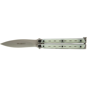 Bradley Cutlery Kimura Butterfly Knife 4.125" Spear Point 154CM Satin Blade Stainless Steel Handle White