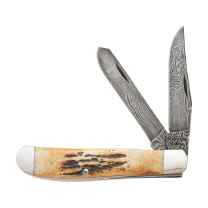 Bear & Son 507D Folding Knife 2.75" Clip Point Damascus Blade Bone Handle Stag