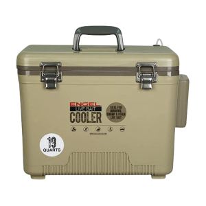 Engel 19 Quart Live Bait Pro Cooler Tan with AP3 Rechargeable Aerator