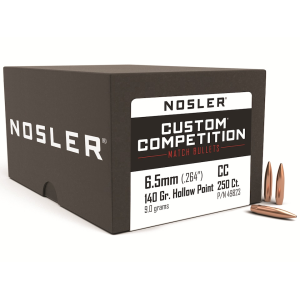 Nosler Custom Competition 6.5mm, 264 Caliber (264 Diameter) Bullets 140 Grain Jacketed Hollow Point Box of 250