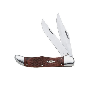 Case Working Hunter Pocket Knife 4" Partially Serrated Clip Point Stainless Steel Satin Blade Laminated Staminawood Handle Brown