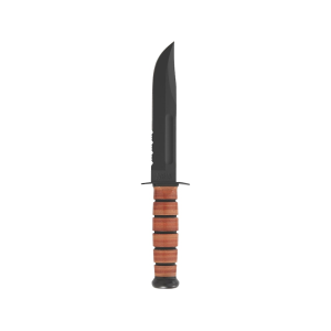 KA-BAR U.S. Army Fighting Fixed Blade Knife 7" Partially Serrated Clip Point 1095 Cro-Van Black Powder Coat Blade Stacked Leather Handle Black/Brown