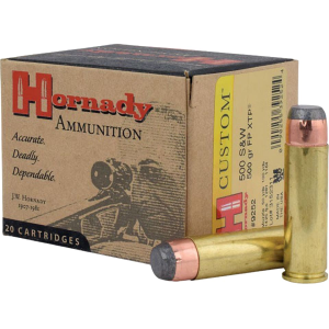 Hornady Custom 500 S&W Magnum Ammo 500 Grain Hornady XTP Jacketed Flat Nose Box of 20
