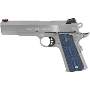 Colt 1911 Government Competition 45 ACP Pistol 5" Barrel 8+1 Round Stainless Slide Blue Grip Stainless Frame