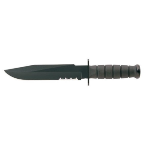 KA-BAR Fighter Fixed Blade Knife 8" Partially Serrated Drop Point 1095 Cro-Van Black Powder Coat Blade Kraton Handle Black