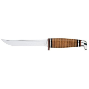Case Utility Hunter Fixed Blade Knife 5.5" Clip Point Surgical Stainless Blade Stacked Leather Handle Brown