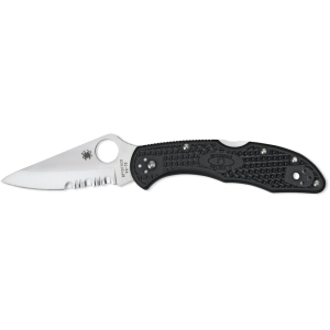 Spyderco Delica 4 Lightweight Pocket Knife 2.875" Partially Serrated Leaf VG-10 Satin Blade Fiberglass Reinforced Nylon (FRN) Handle Black