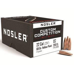 Nosler Custom Competition 22 Caliber (224 Diameter) Bullets 69 Grain Jacketed Hollow Point Box of 250