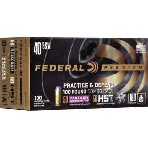 Federal Premium Practice and Defend HST/Syntech Combo 40 S&W Ammo 180 Grain Total Synthetic Jacket and Jacketed Hollow Point Box of 100