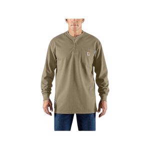 Carhartt Men's FR Force Loose Fit Midweight Long Sleeve Henley Shirt Khaki 2XL Tall