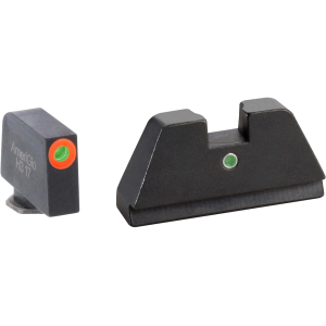 Ameriglo XL I-Dot Suppressor Night Sight Set for Glock 17, 19, 20, 21, 22, 23, 24, 26, 27, 29, 30, 31, 32, 33, 34, 35, 36, 37, 38, 39, 40, 41, 45 Tritium Green Orange Front Outline, Single Dot Rear