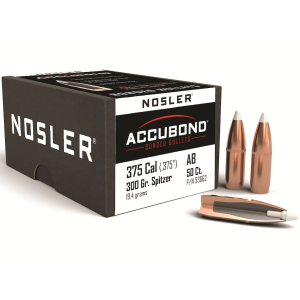 Nosler AccuBond 375 Caliber (375 Diameter) Bullets 300 Grain Bonded Polymer Tip with Cannelure Box of 50
