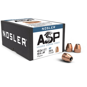 Nosler ASP (Assured Stopping Power) 45 Caliber (451 Diameter) Bullets 185 Grain Jacketed Hollow Point Box of 250