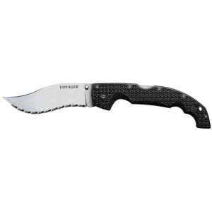 Cold Steel Voyager Vaquero Pocket Knife 5.5" Fully Serrated Clip Point AUS-10 Stonewashed Blade Grivory Handle Black