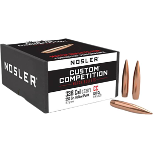 Nosler Custom Competition 338 Caliber (338 Diameter) Bullets 250 Grain Jacketed Hollow Point Box of 100