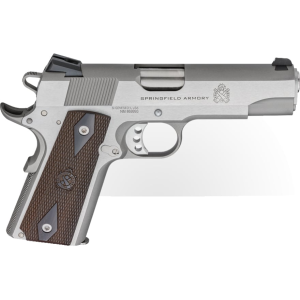 Springfield Armory 1911 Garrison Commander 9mm Luger Pistol 4.25" Barrel 9+1 Round Stainless Slide Wood Grip Stainless Frame
