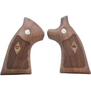 Smith & Wesson Grips S&W K, L-Frame Square Butt Checkered Hardwood with Medallions