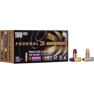 Federal Premium Practice and Defend HST/Syntech Combo 9mm Luger Ammo 147 Grain Total Synthetic Jacket and Jacketed Hollow Point Box of 100