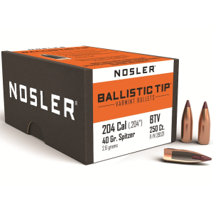 Nosler Ballistic Tip Varmint 20 Caliber (204 Diameter) Bullets 40 Grain Polymer Tip Box of 250